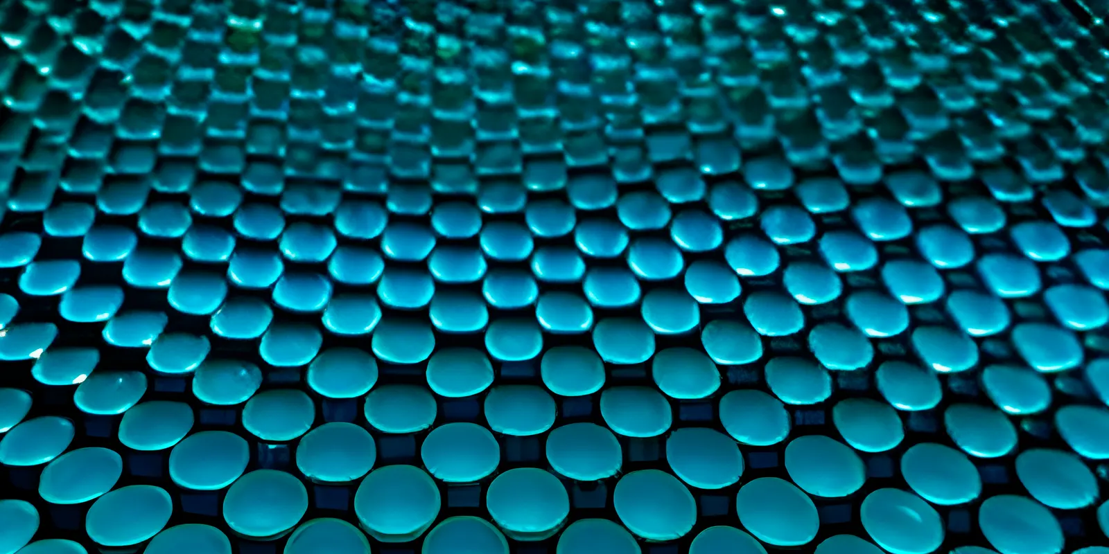 Retícula de discos luminosos de color turquesa que evoca una infraestructura de datos